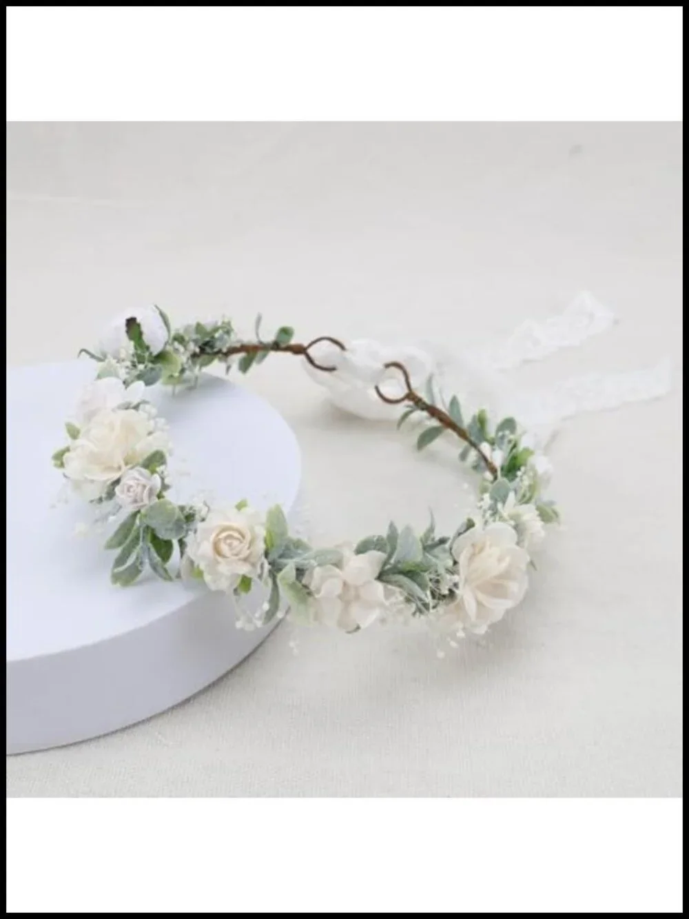 Handmade Flower Crown Headpiece with Preserved Baby's Breath, Adjustable Satin